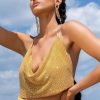 Crop Tops & Bralettes * | Riri Cowl Neck Rhinestone Bralette Gold