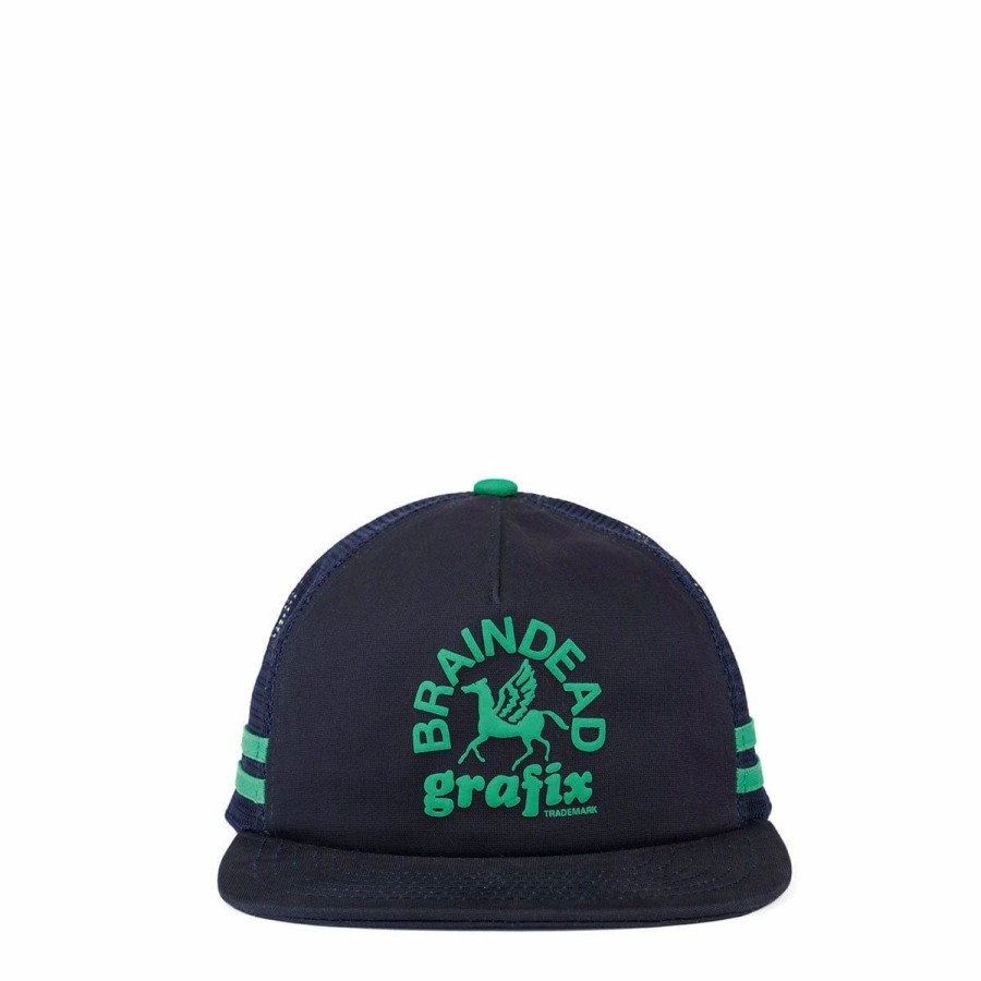 Headwear * | Brain Dead Grafix 5 Panel Trucker Cap Navy/Teal