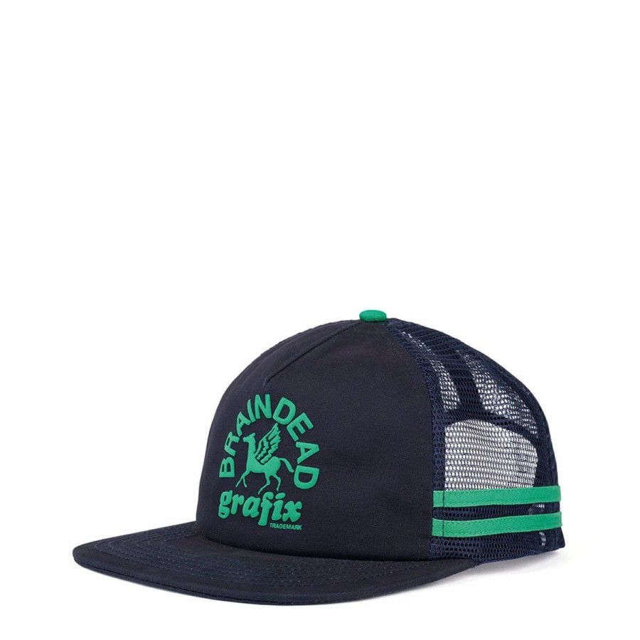 Headwear * | Brain Dead Grafix 5 Panel Trucker Cap Navy/Teal