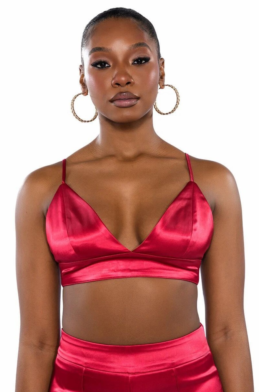 Crop Tops & Bralettes * | Spring Satin Bralette Red