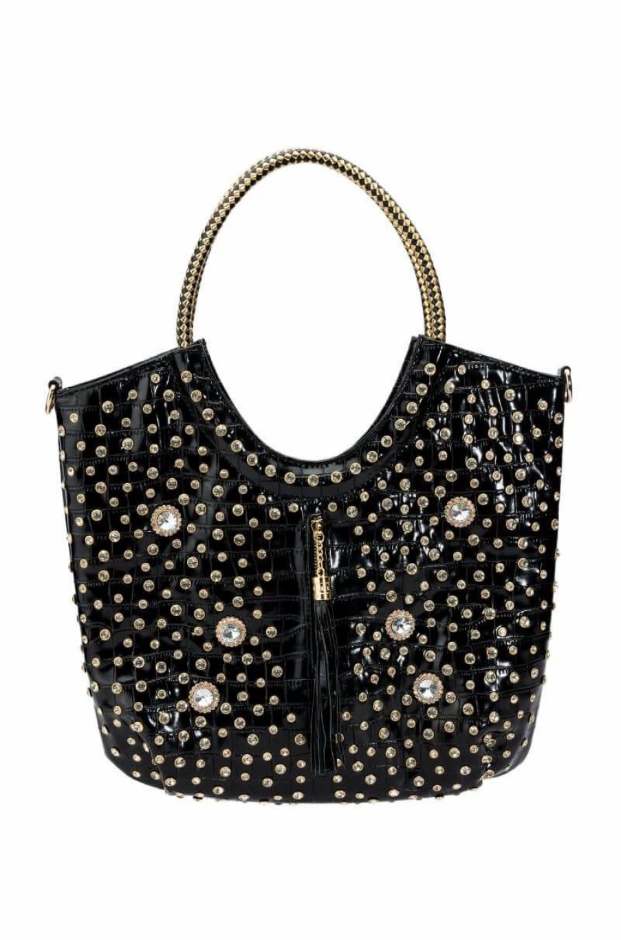 Handbags, Clutches & Wallets * | Starry Eyed Embellished Croc Purse Black Gold