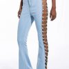 Denim * | New Sensation Chain Detail High Waisted Flare Jeans Light Blue