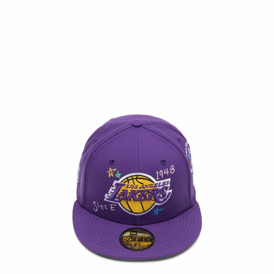 Headwear * | New Era 59Fifty Los Angeles Lakers Scribble Fitted Cap Purple