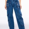 Denim * | Calypso Mid Rise Wide Leg Jeans Dark Blue