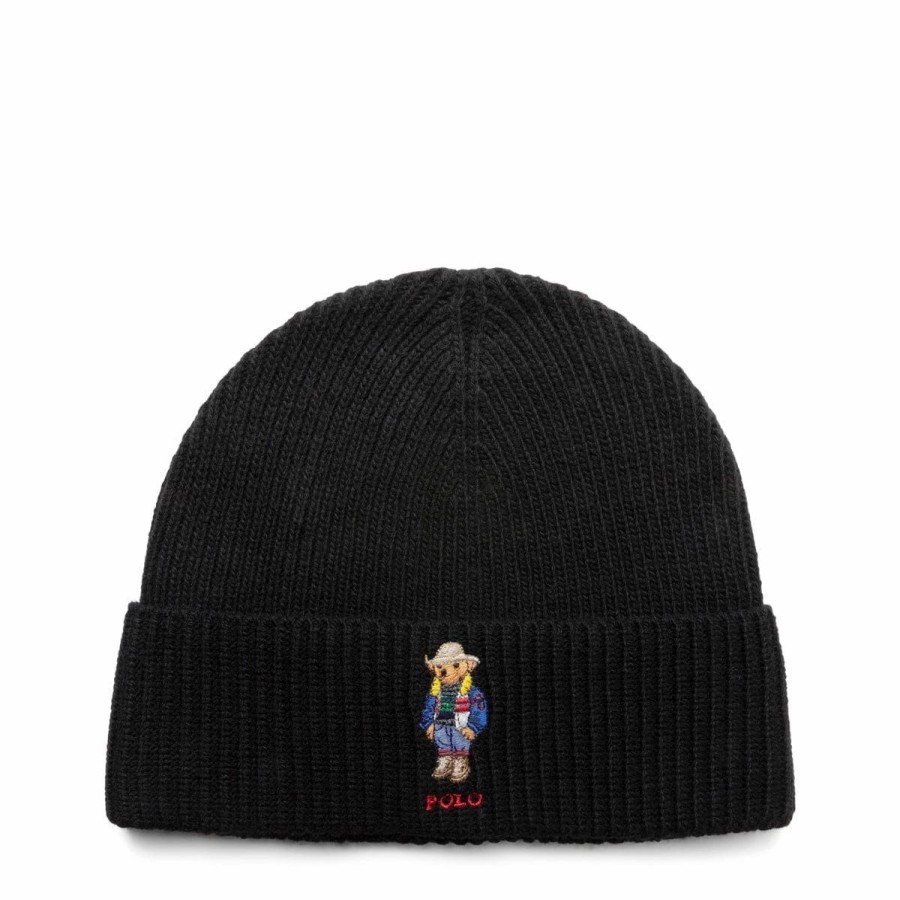 Headwear * | Polo Ralph Lauren Solid Holiday Bear Beanie Polo Black