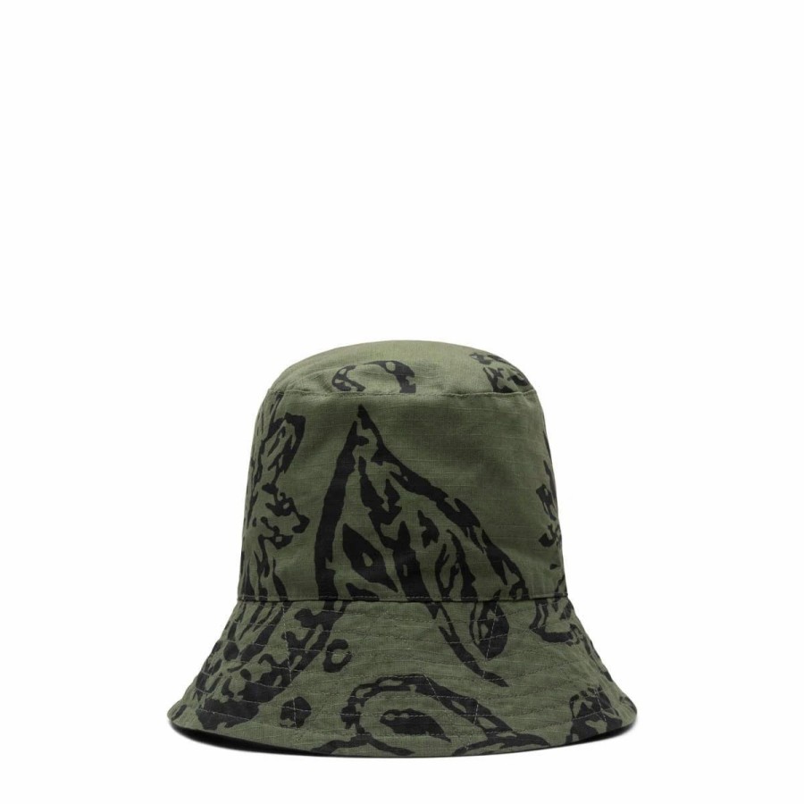 Headwear * | Engineered Garments Bucket Hat Olive Floral Print Ripstop