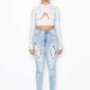 Denim * | Glamour Rhinestone Skinny Jeans Light Blue Denim