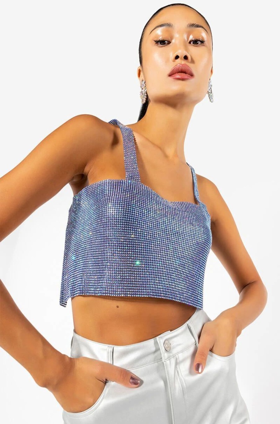 Crop Tops & Bralettes * | Disco Fever Rhinestone Bralette Blue