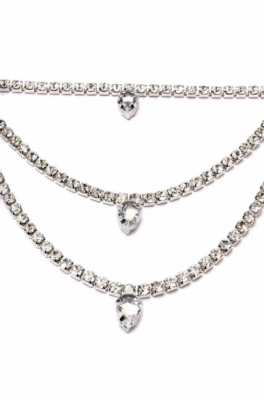 Jewelry * | Her Royal Highness Layered Rhinestone Necklace Silver