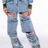 Denim * | Never Stressed Distressed Relaxed Fit Jeans Light Blue Denim