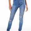 Denim * | Outta This World Distressed Rhinestone High Rise Skinny Jeans Medium Blue Denim