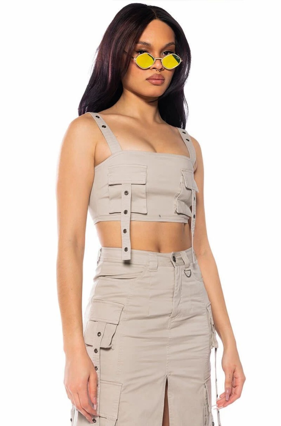 Crop Tops & Bralettes * | Down For Anything Cargo Crop Top Gray