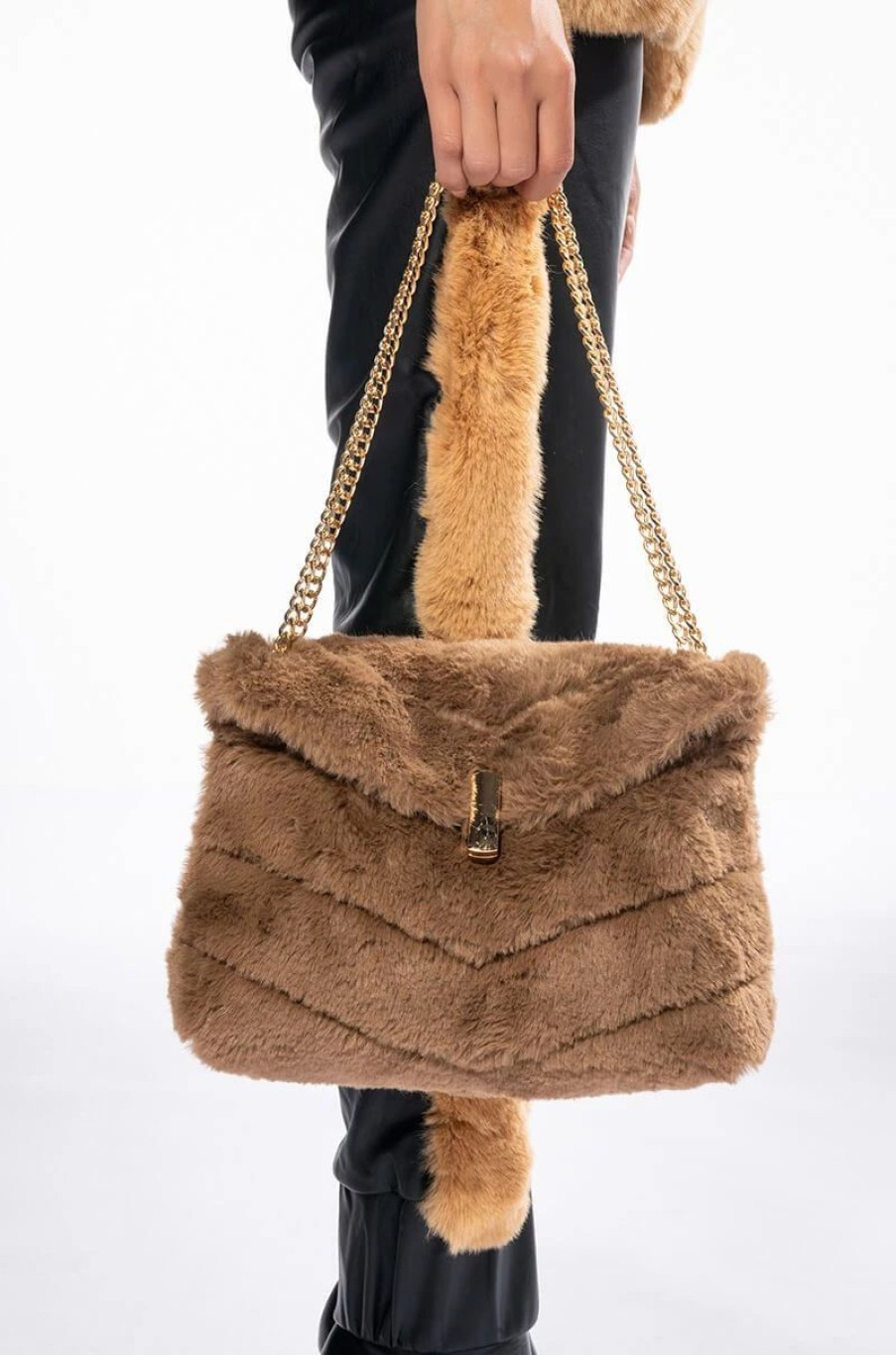 Handbags, Clutches & Wallets * | Divine Faux Fur Purse Tan