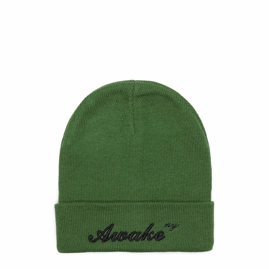 Headwear * | Awake Ny Script Logo Beanie Dark Green