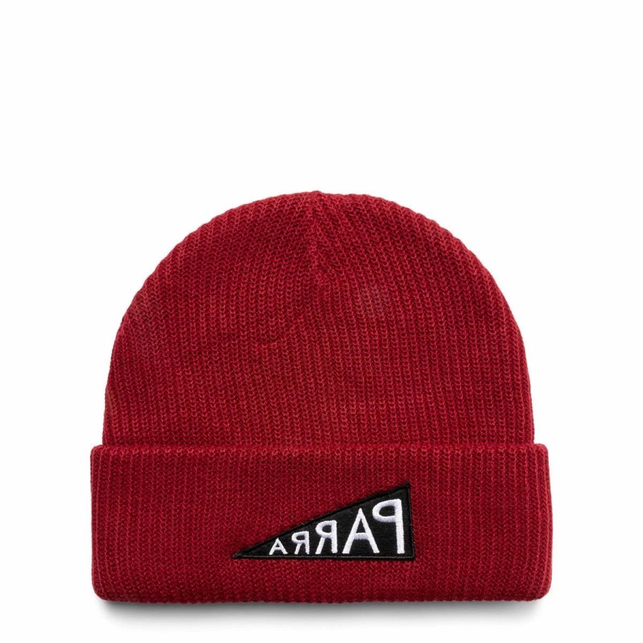 Headwear * | By Parra Mirrored Flag Logo Beanie Dark Red