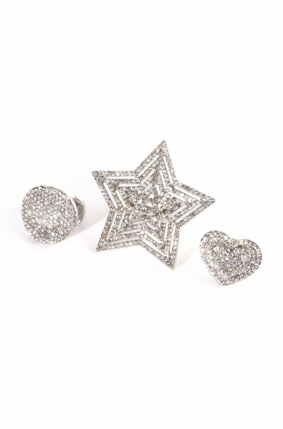 Jewelry * | Shoot For The Stars Rhinestone Ring Set Silver