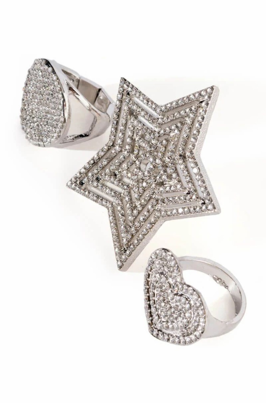 Jewelry * | Shoot For The Stars Rhinestone Ring Set Silver