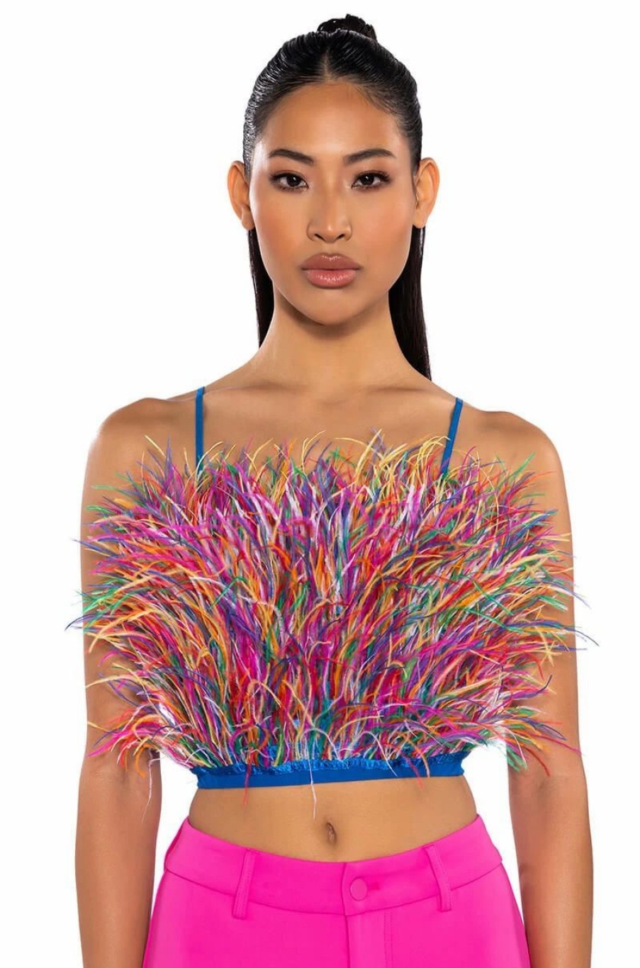 Crop Tops & Bralettes * | Real Ostrich Feather Top In Multi