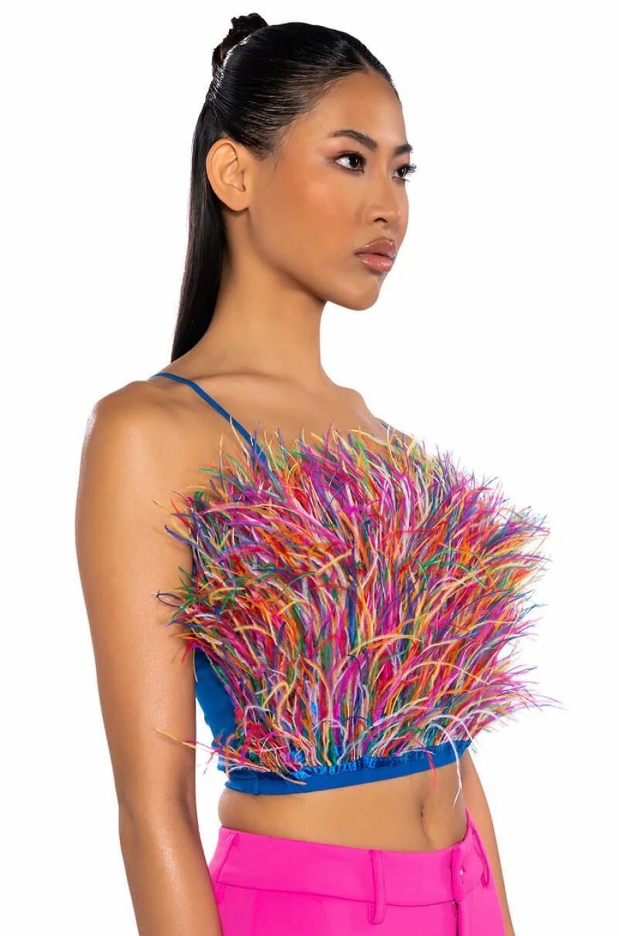 Crop Tops & Bralettes * | Real Ostrich Feather Top In Multi