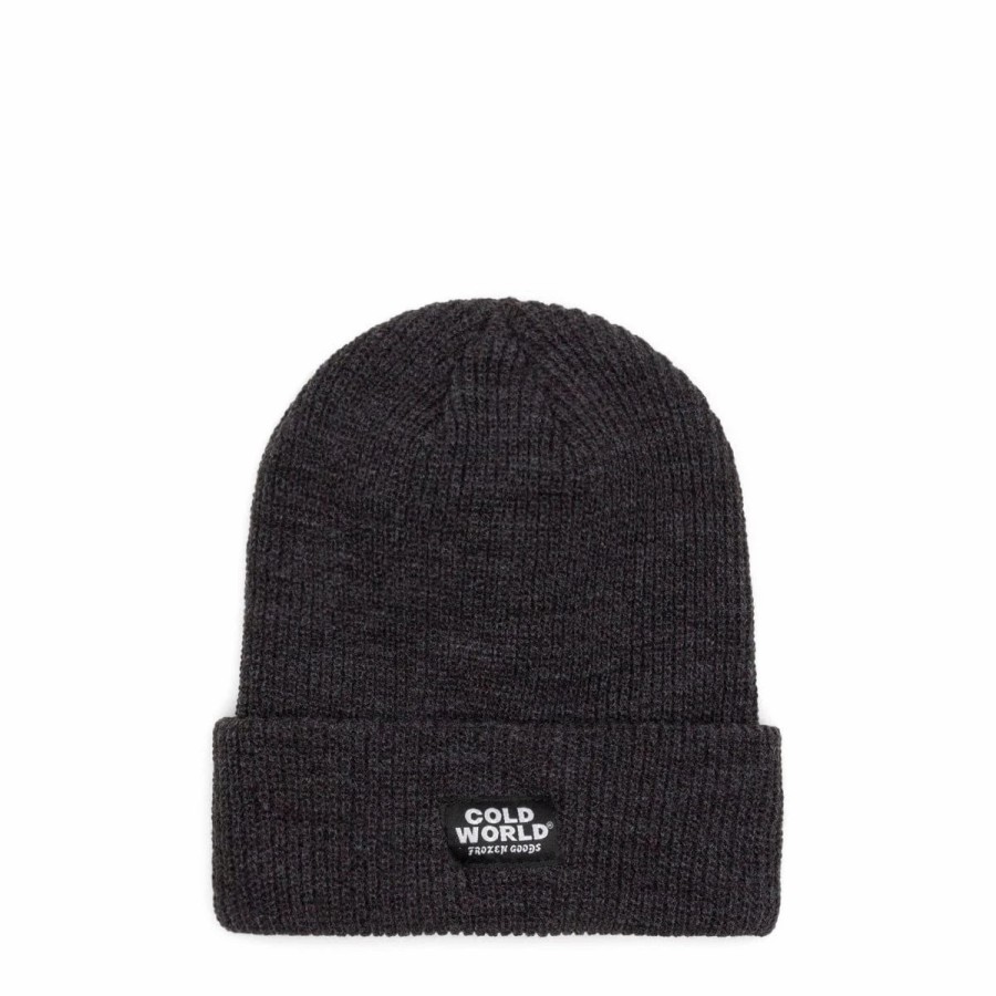 Headwear * | Cold World Frozen Goods Woven Label Beanie Black