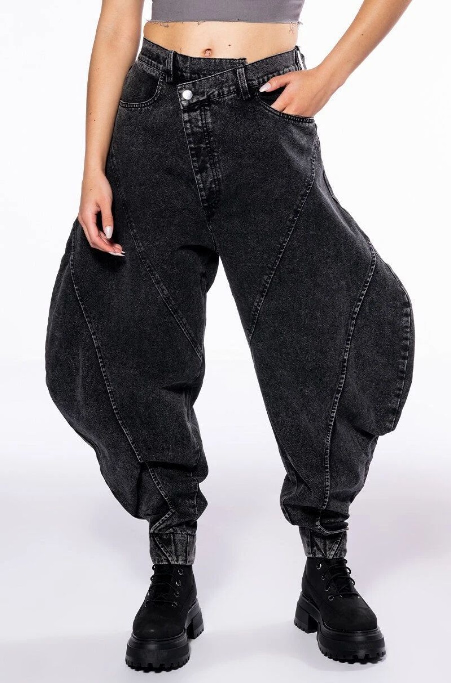 Denim * | New You Abstract Volume Denim Pant Black Denim