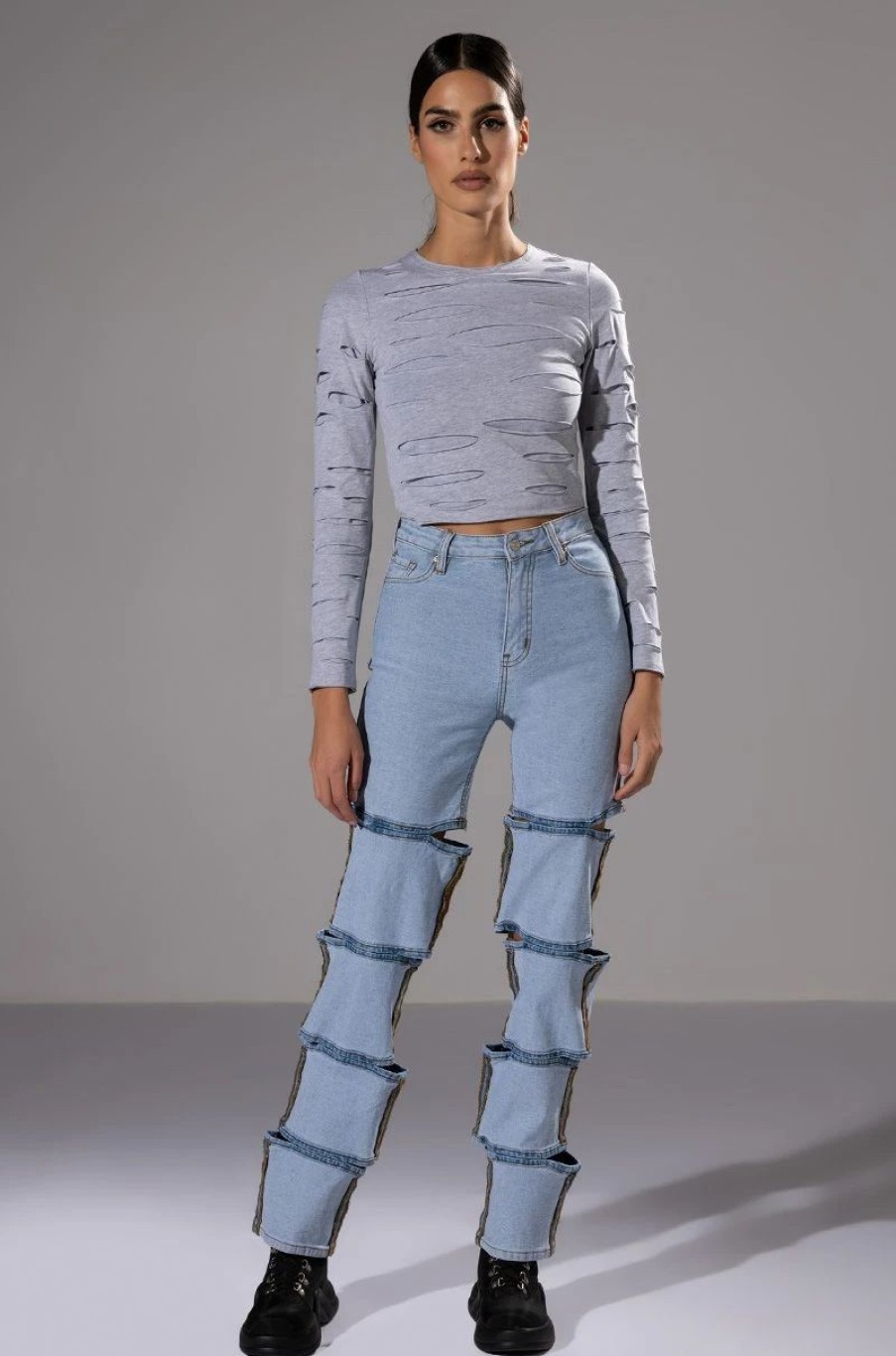 Denim * | Temptation High Rise Layered Wide Leg Jean Light Blue Denim