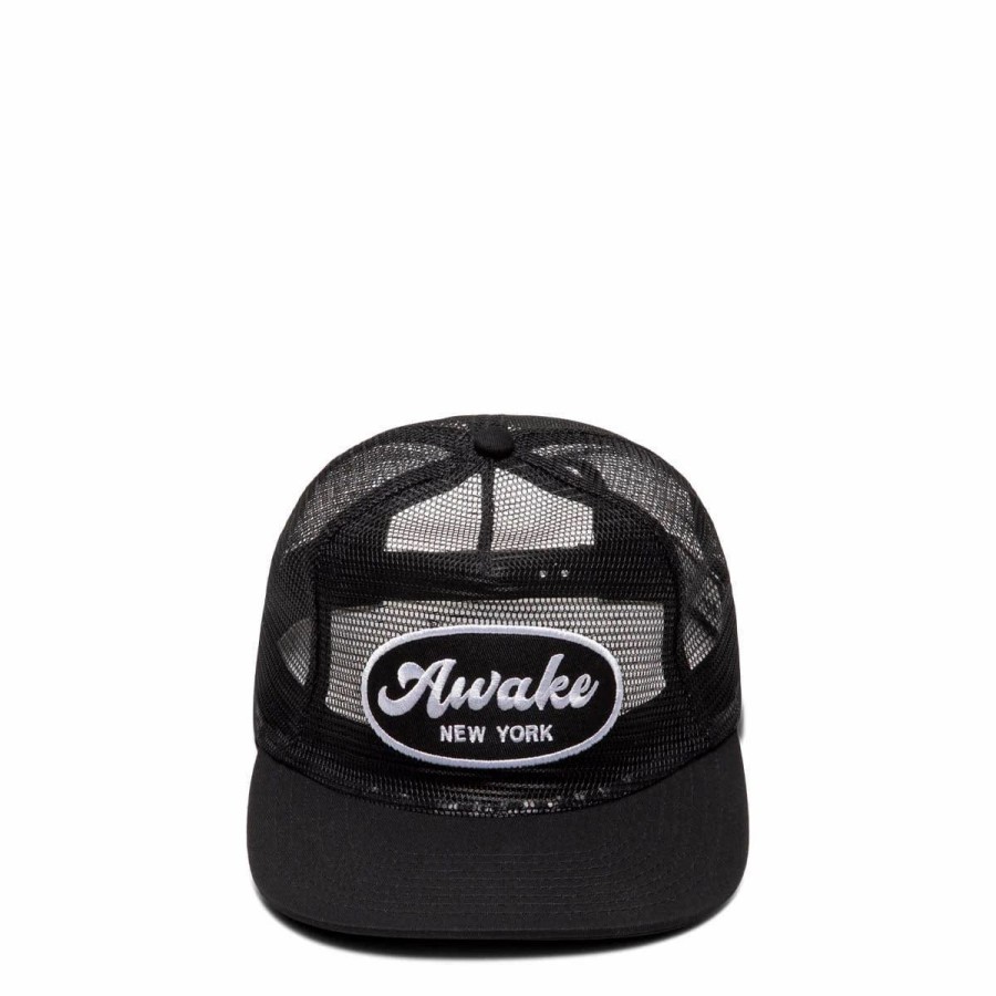 Headwear * | Awake Ny Logo Patch Mesh Trucker Hat Black