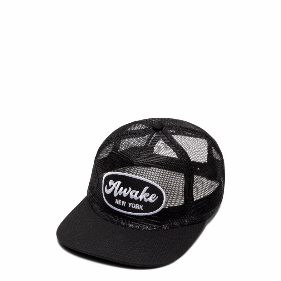 Headwear * | Awake Ny Logo Patch Mesh Trucker Hat Black