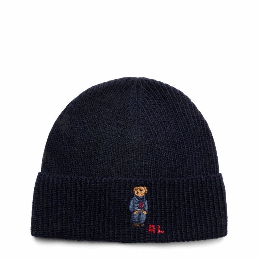 Headwear * | Polo Ralph Lauren Solid Denim Bear Beanie Hunter Navy