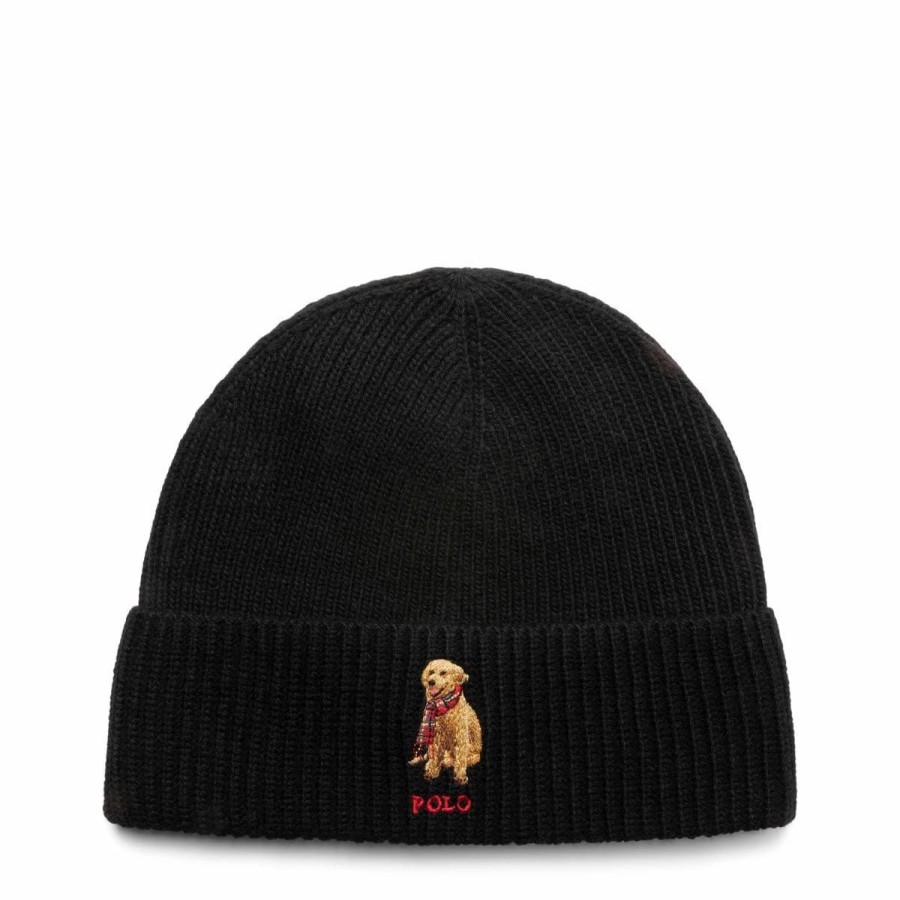 Headwear * | Polo Ralph Lauren Embroidered Golden Retriever Beanie Polo Black