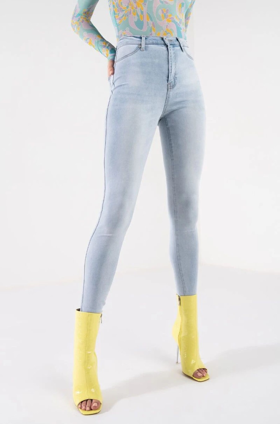 Denim * | Flex-Fit High Waisted Super Stretchy Skinny Jeans Light Blue Denim