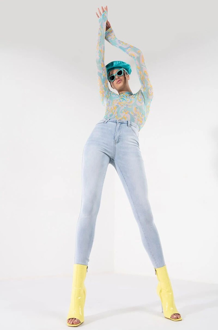 Denim * | Flex-Fit High Waisted Super Stretchy Skinny Jeans Light Blue Denim