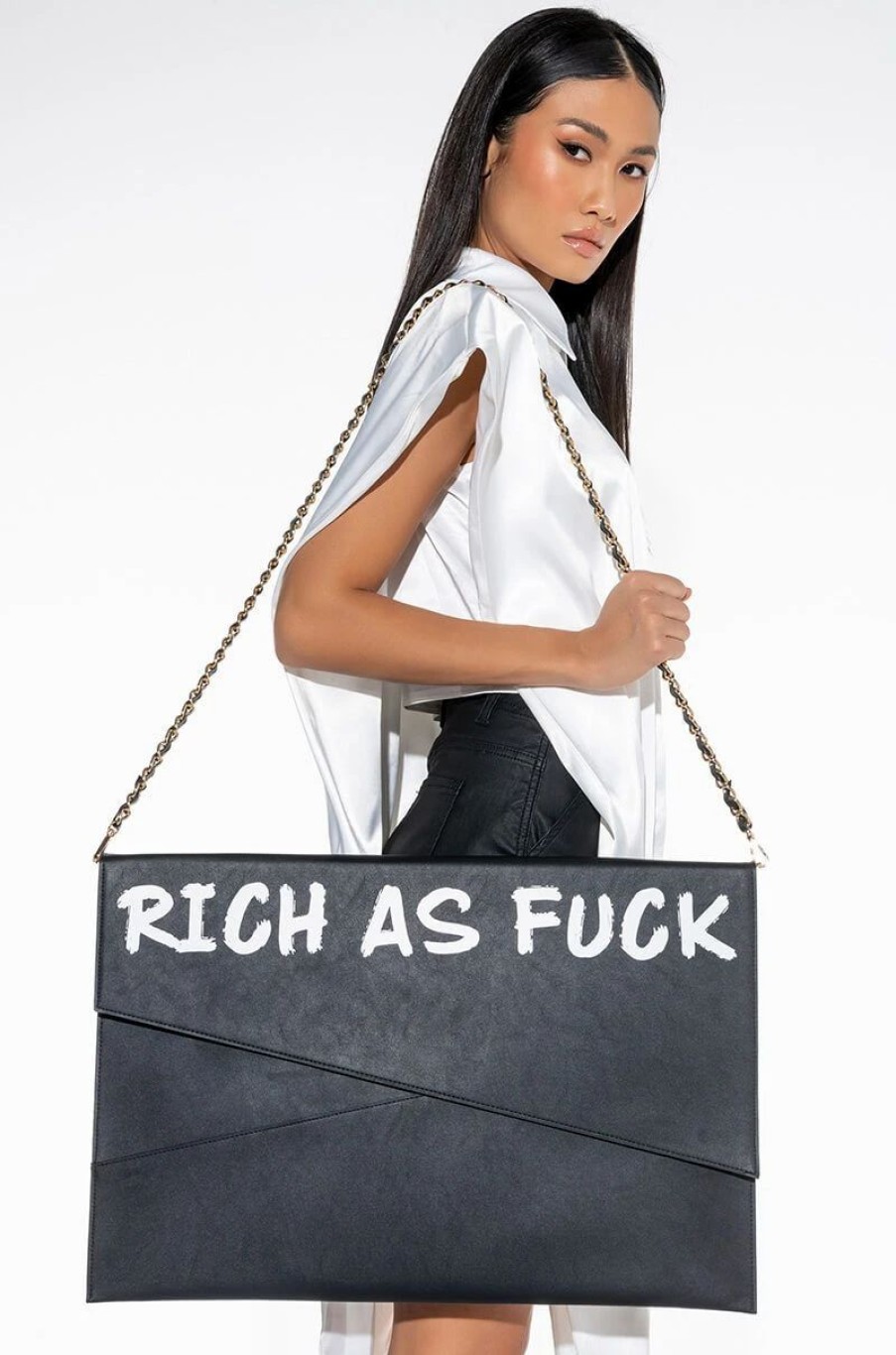 Handbags, Clutches & Wallets * | Rich As Fuck Supersized Clutch Black