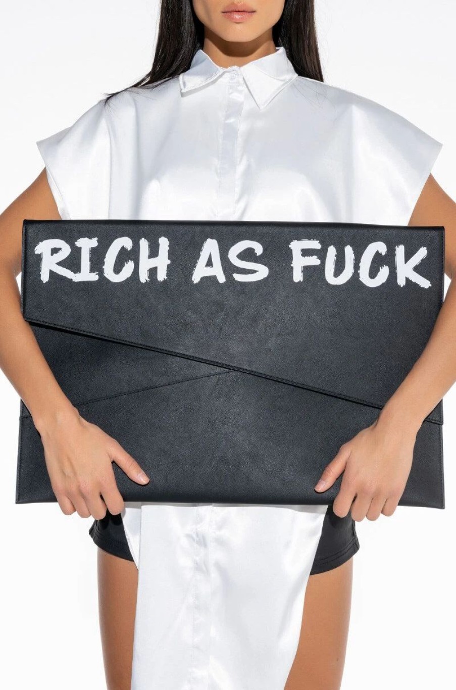 Handbags, Clutches & Wallets * | Rich As Fuck Supersized Clutch Black