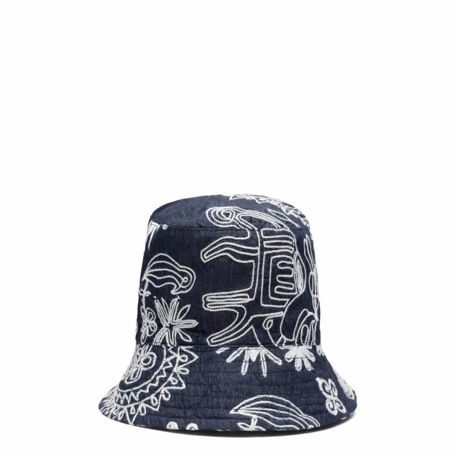 Headwear * | Engineered Garments Bucket Hat Indigo Floral Embroidery Denim