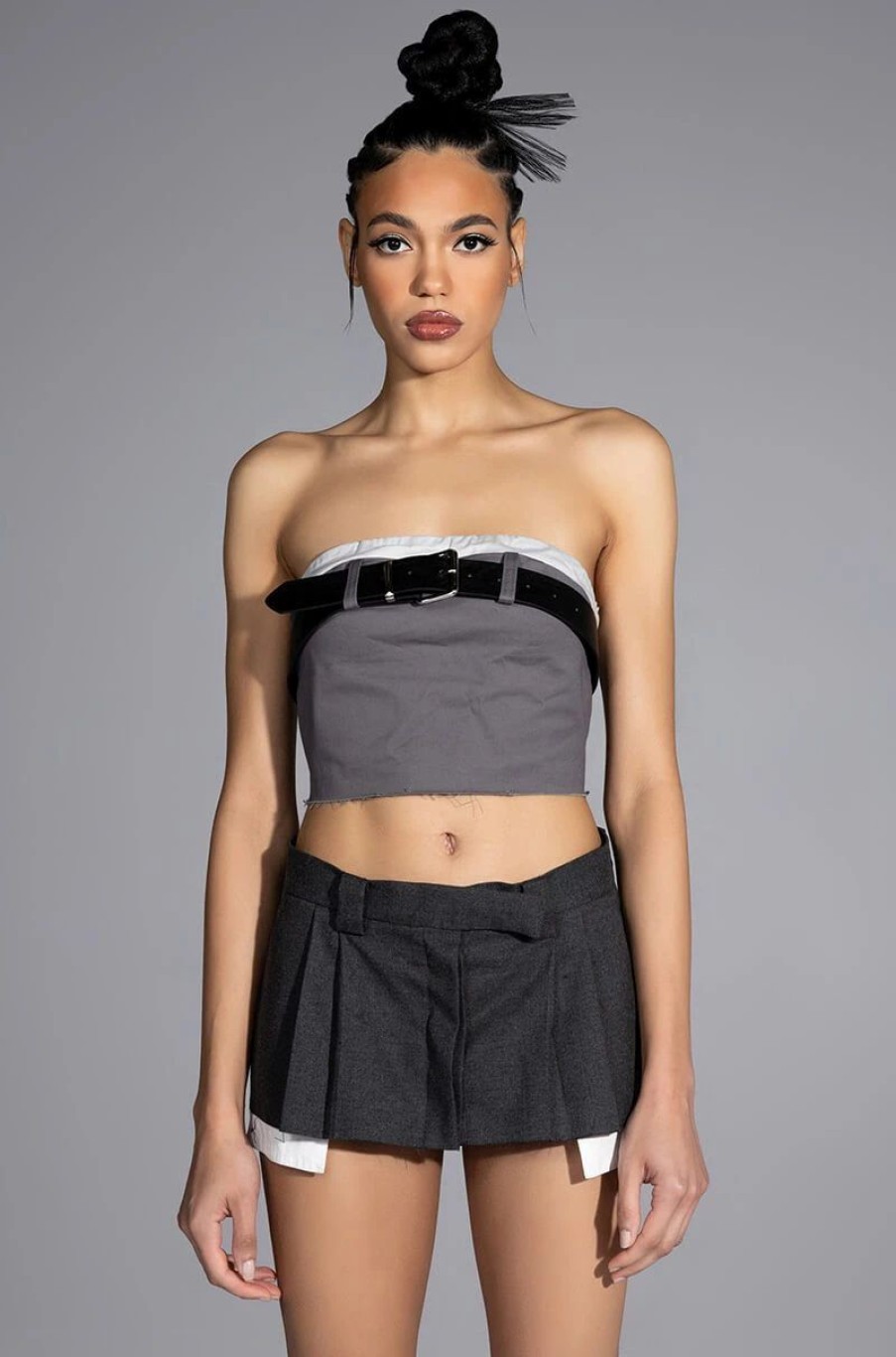 Crop Tops & Bralettes * | Kisses Belted Crop Top Charcoal Grey