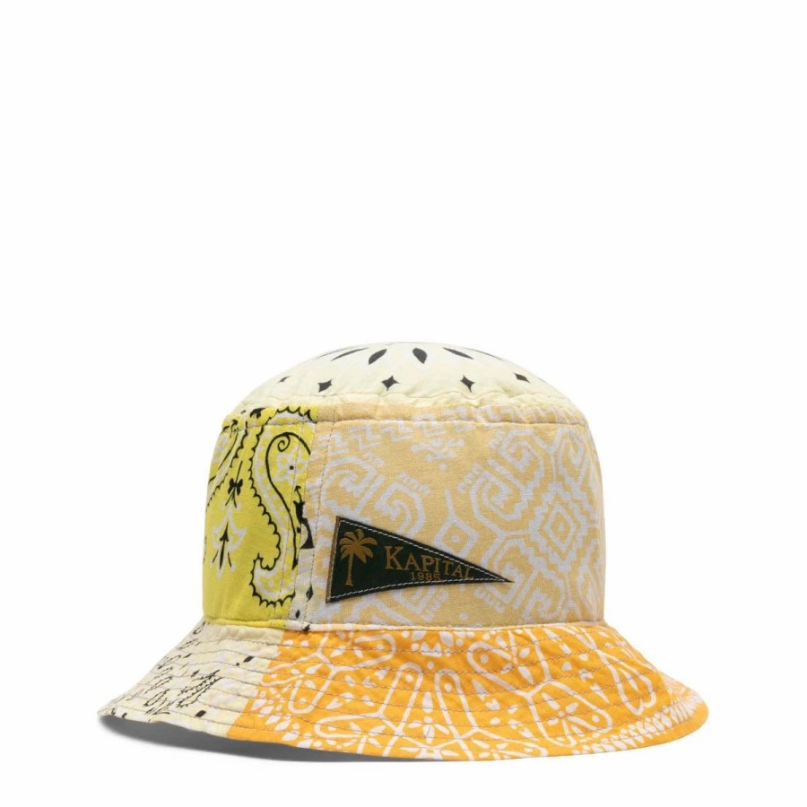 Headwear * | Kapital Bandana Patchwork Bucket Hat Yellow