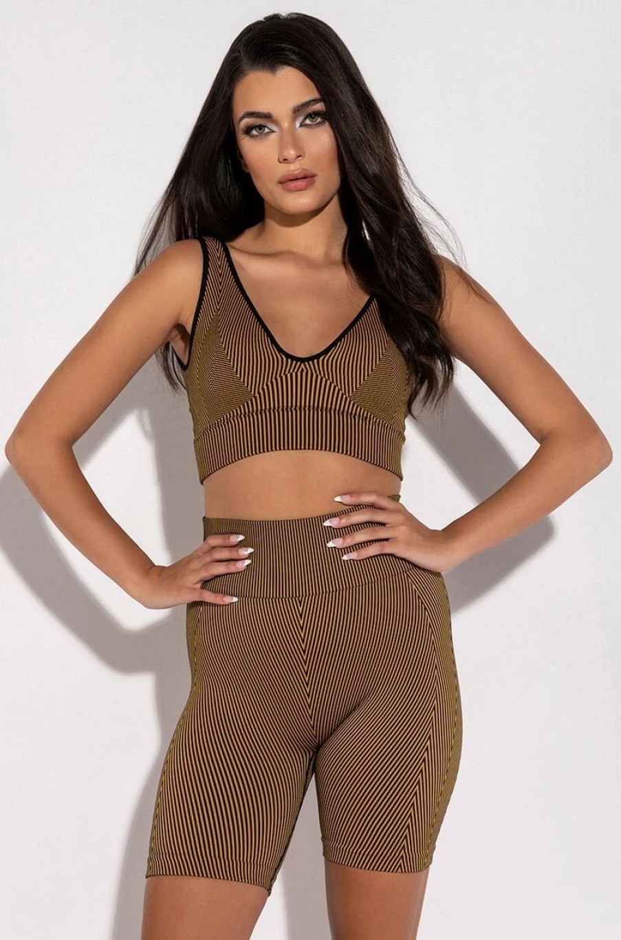 Crop Tops & Bralettes * | Paxton Green Light V Neck Bralette Brown Multi