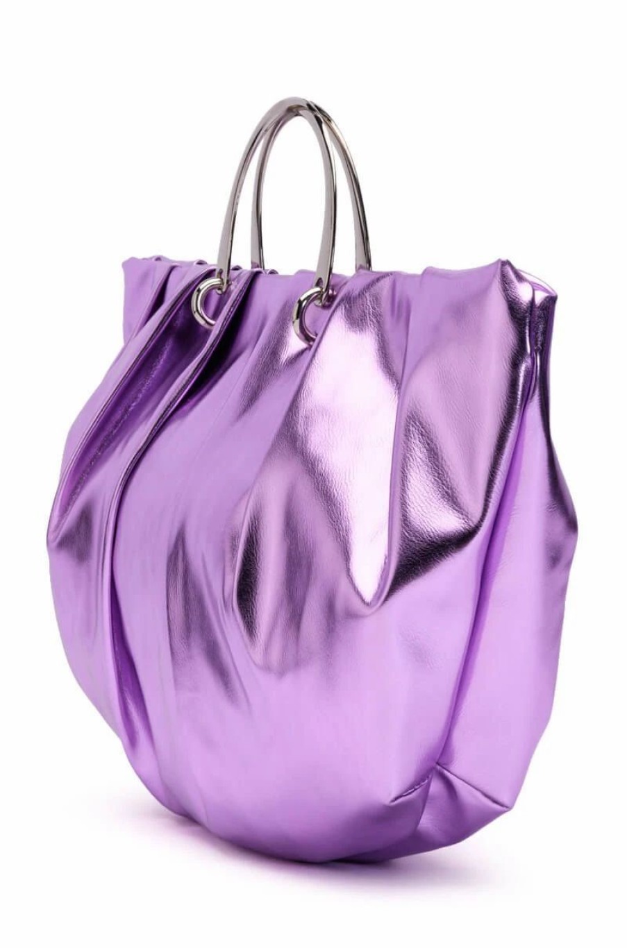 Handbags, Clutches & Wallets * | I Mean Business Faux Leather Metallic Tote Purple