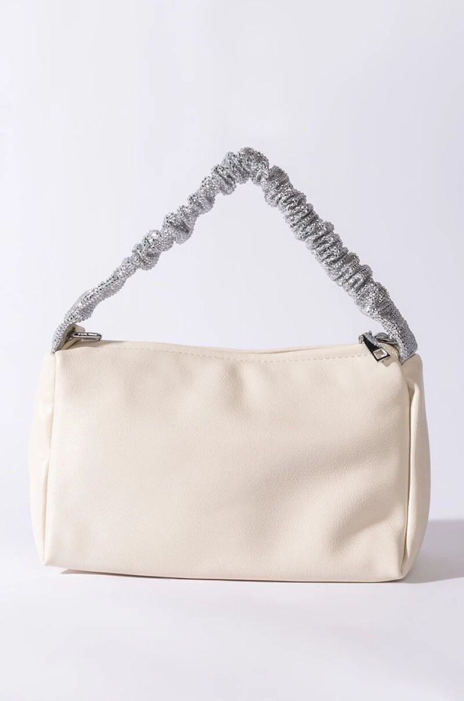 Handbags, Clutches & Wallets * | Destiny Rhinestone Strap White Purse Ivory