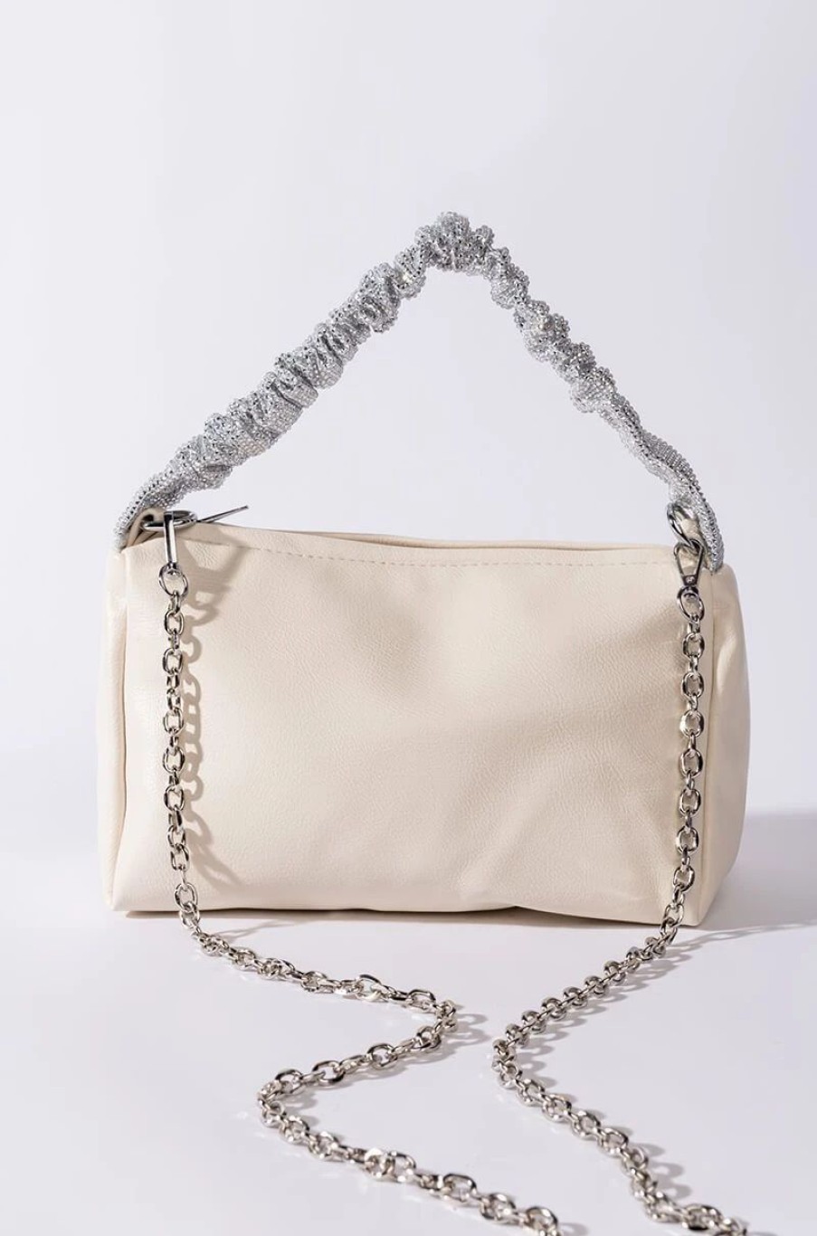 Handbags, Clutches & Wallets * | Destiny Rhinestone Strap White Purse Ivory