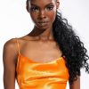 Crop Tops & Bralettes * | Dusk Till Dawn Cropped Sleeveless Satin Cowl Neck Tank Top Orange