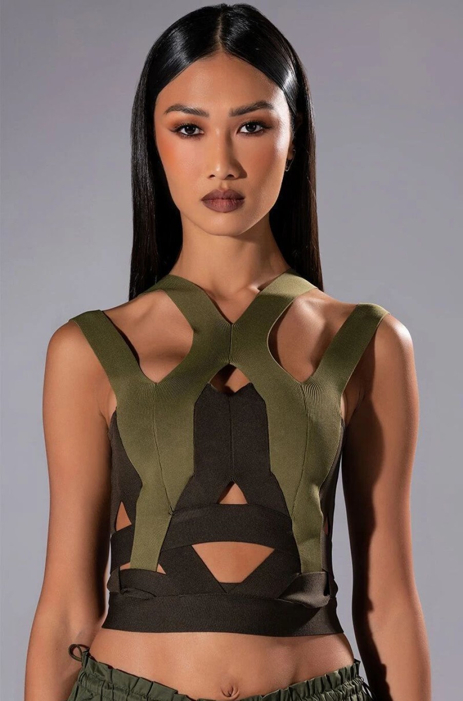 Crop Tops & Bralettes * | Dakota Symmetric Cutout Top Olive