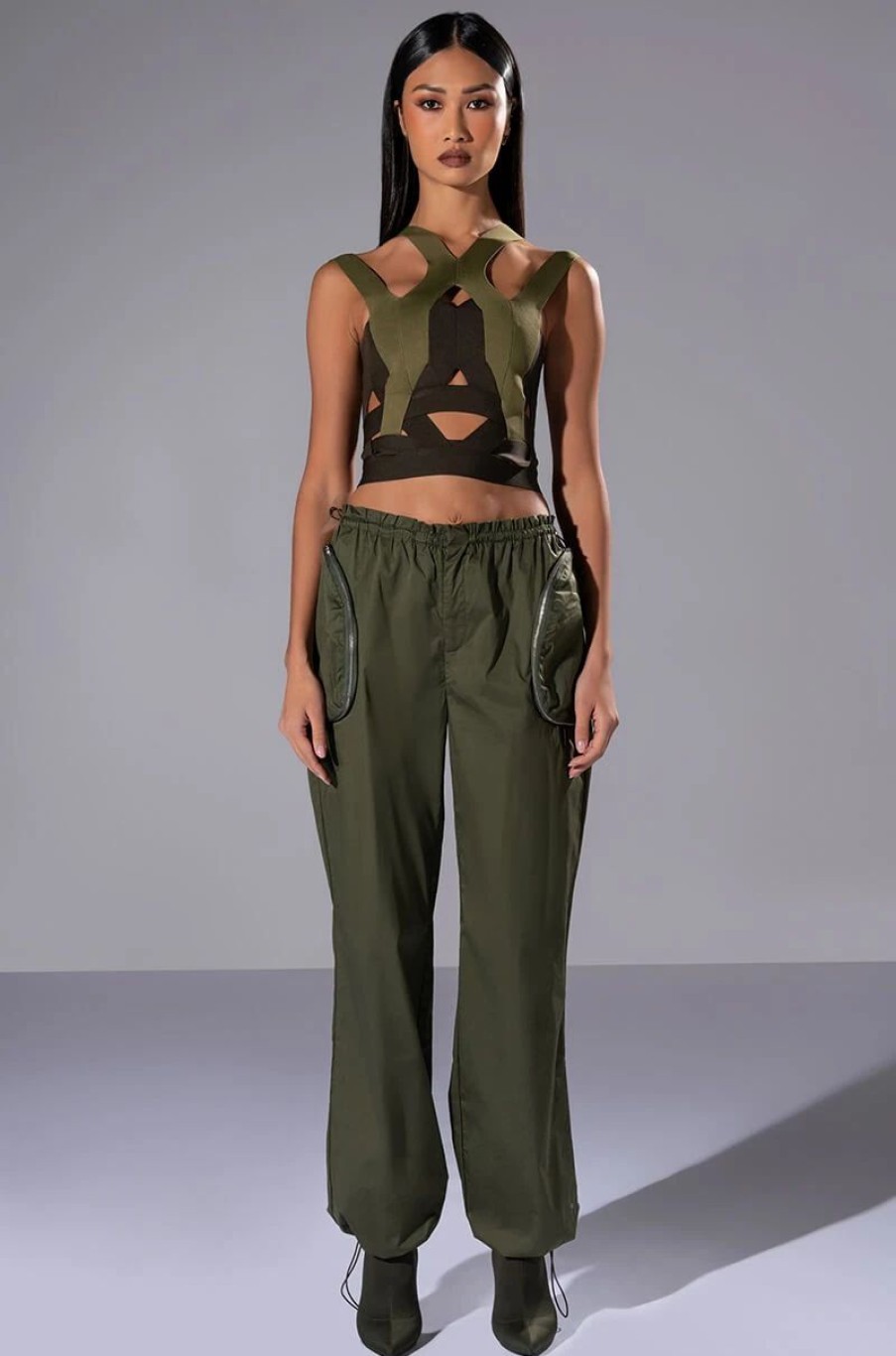 Crop Tops & Bralettes * | Dakota Symmetric Cutout Top Olive