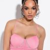 Crop Tops & Bralettes * | Persephone Cropped Mesh Rhinestone Trim Tank Pink