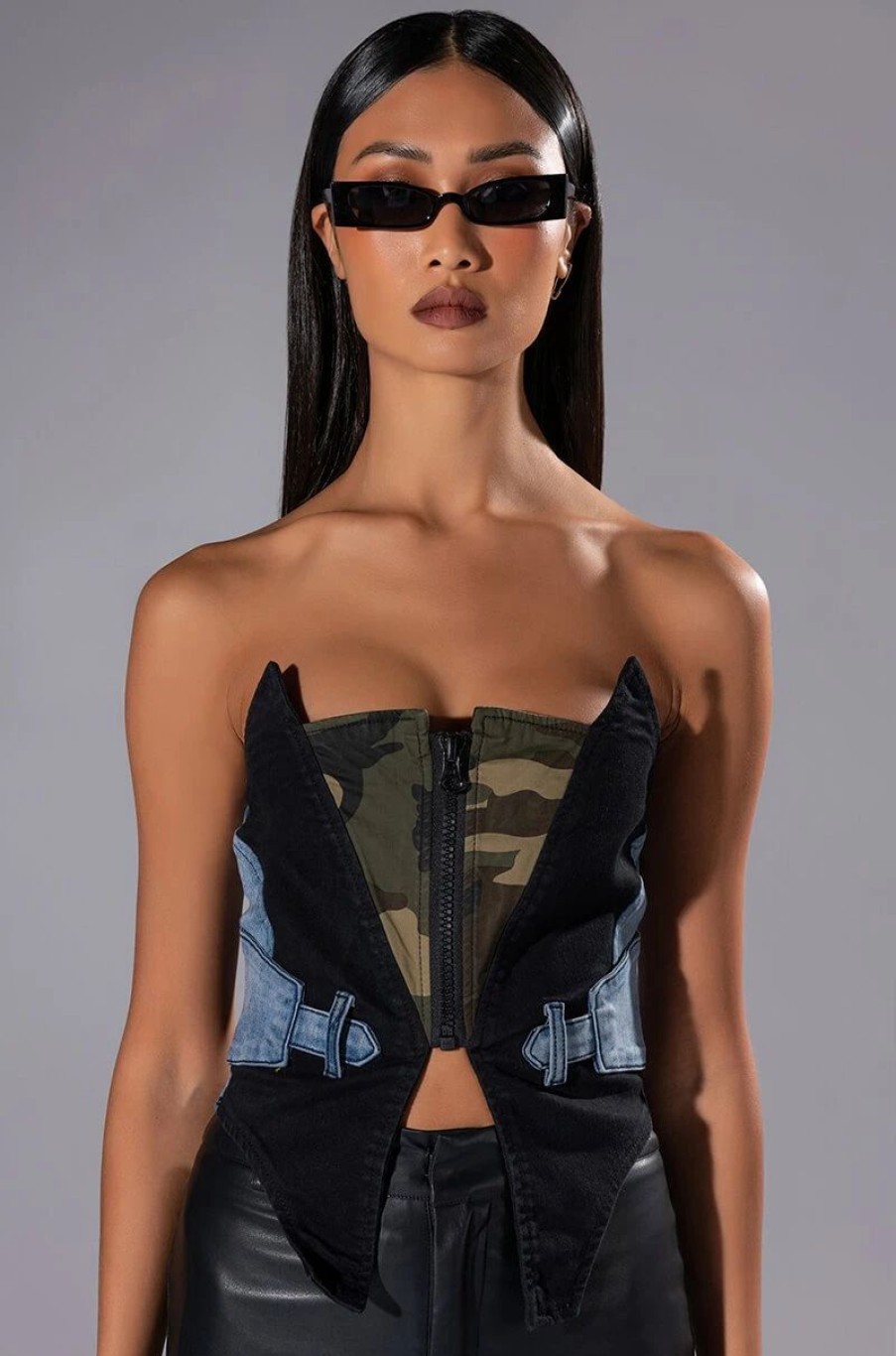 Crop Tops & Bralettes * | Aviator And Denim Corset Top