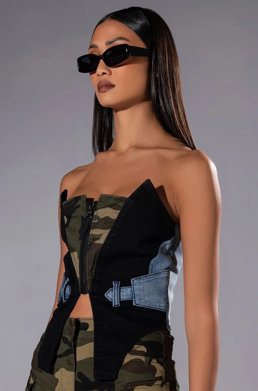 Crop Tops & Bralettes * | Aviator And Denim Corset Top