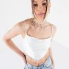 Crop Tops & Bralettes * | Angel Babe Beaded Trim Cowl Neck Tank White