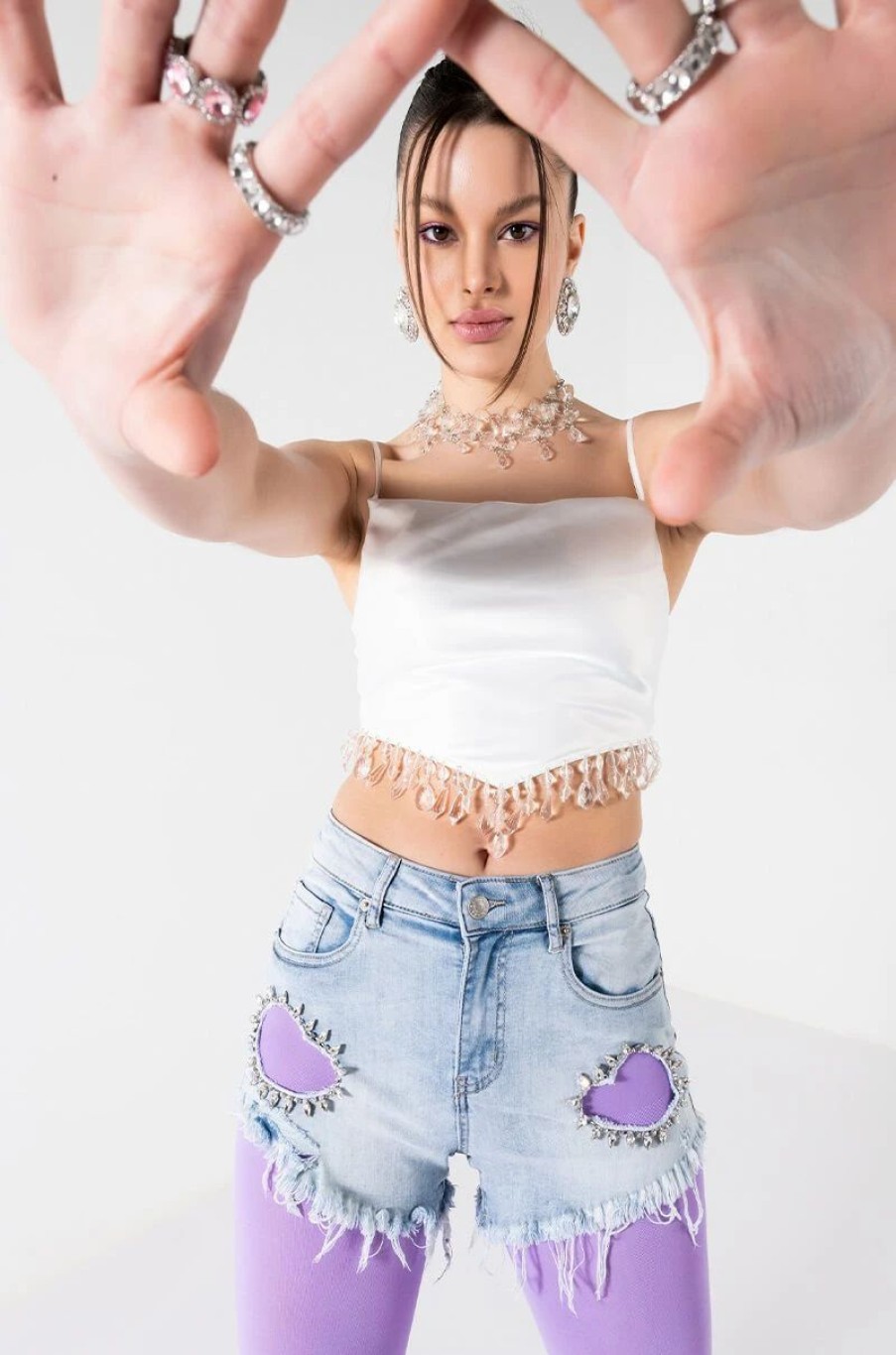 Crop Tops & Bralettes * | Angel Babe Beaded Trim Cowl Neck Tank White