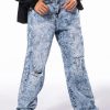 Denim * | Always First Straight Fit Acid Wash Jeans Medium Blue Denim